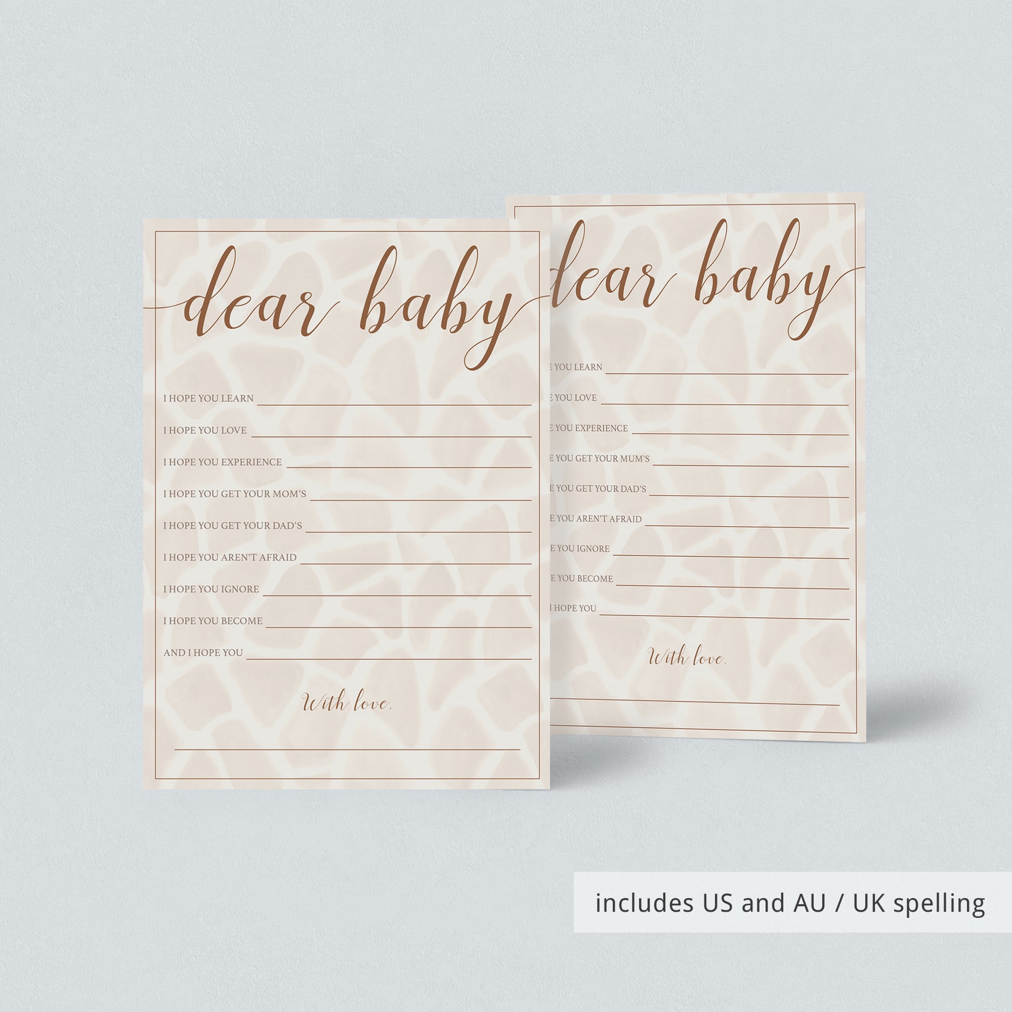 Giraffe skin baby shower games safari theme by LittleSizzle