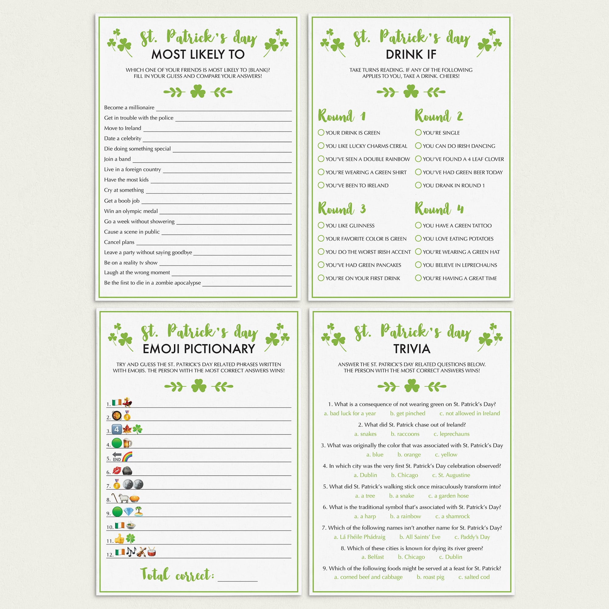 Fillable and Printable Games for Saint Patricks Day by LittleSizzle