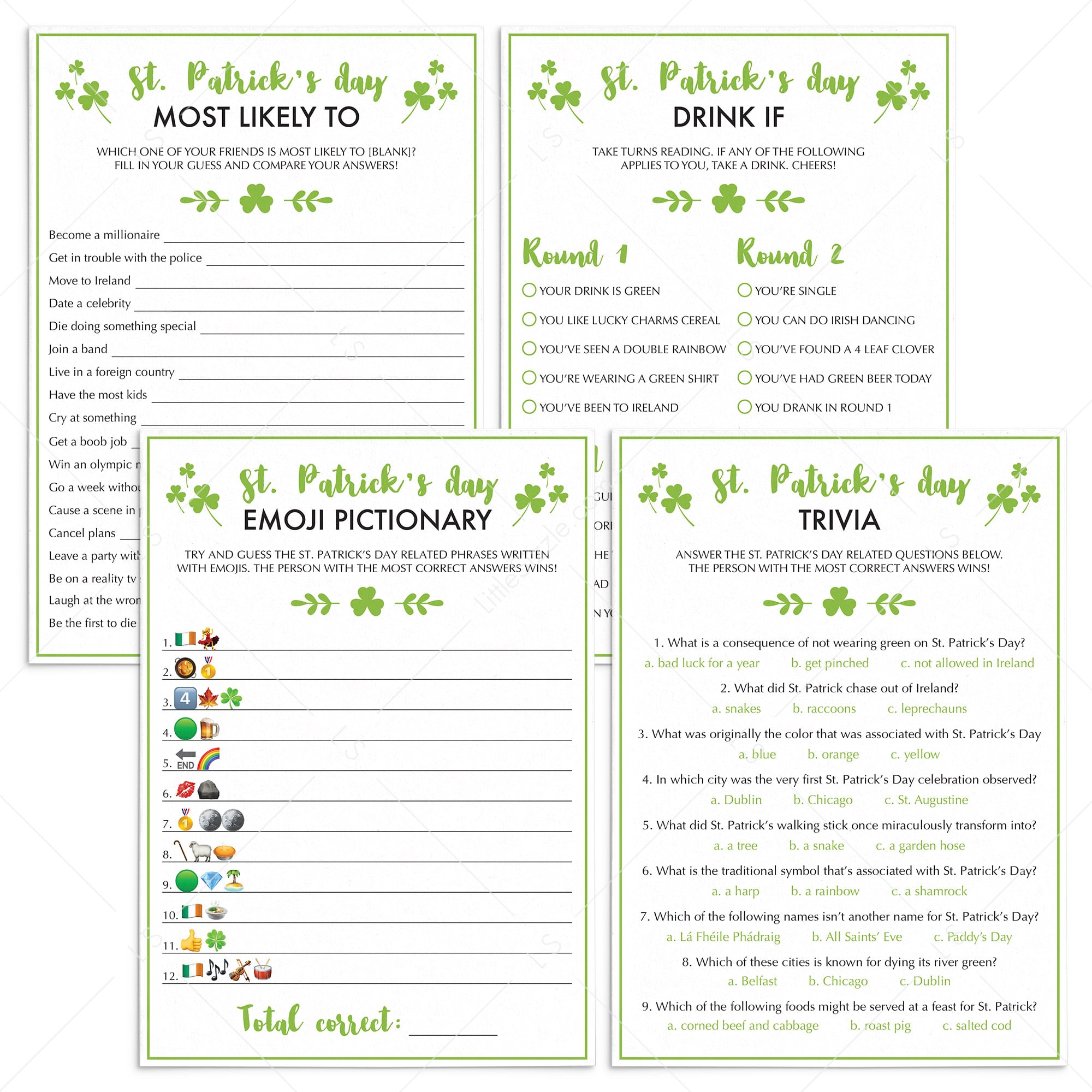 Fillable and Printable Games for Saint Patricks Day by LittleSizzle