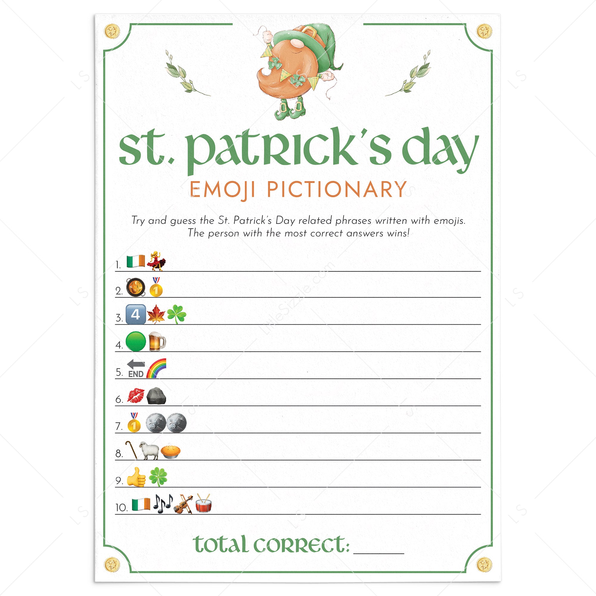 Saint Patricks Day Emojis Game with Answers Printable by LittleSizzle