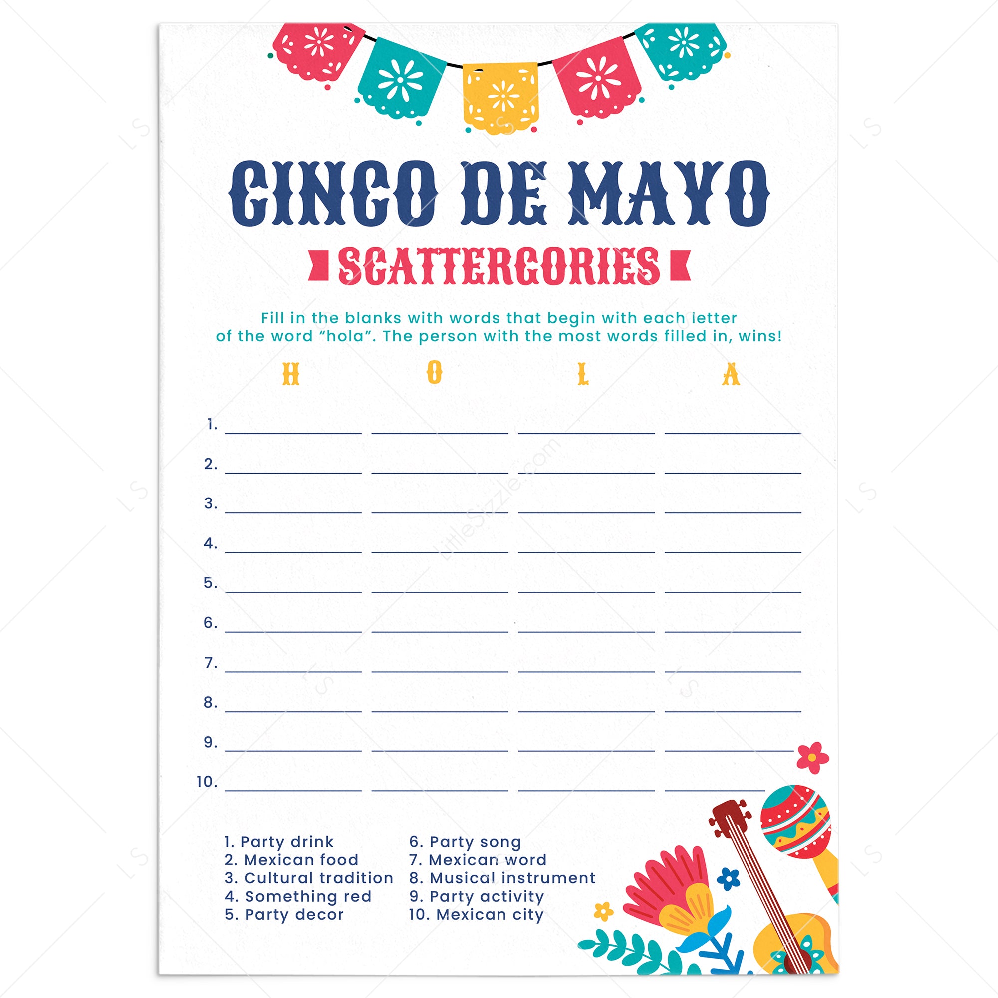 Cinco de Mayo Scattergories Digital Download by LittleSizzle