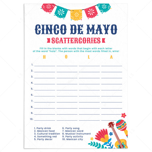 Cinco de Mayo Scattergories Digital Download by LittleSizzle