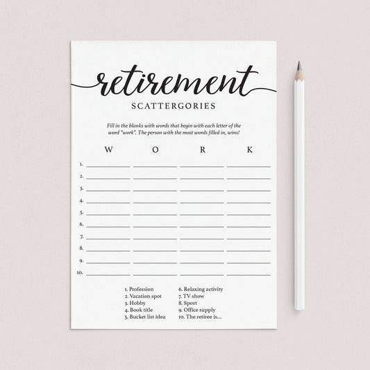 Retirement Party Game Scattergories Instant Download by LittleSizzle