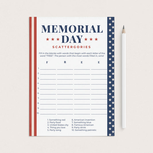 Memorial Day Game Printable Scattergories by LittleSizzle