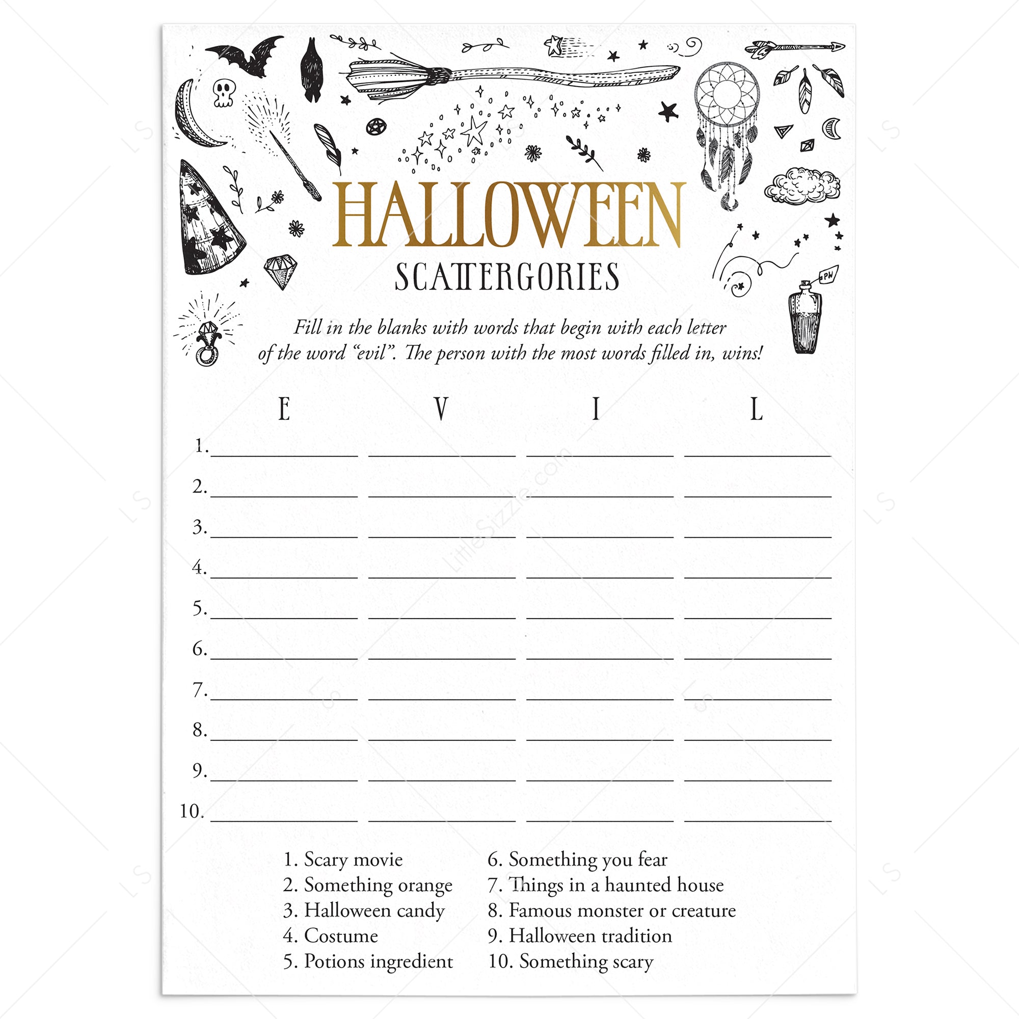 Witchy Halloween Party Game Scattergories by LittleSizzle