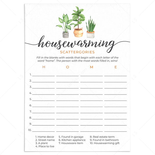 Housewarming Scattergories Game Printable by LittleSizzle