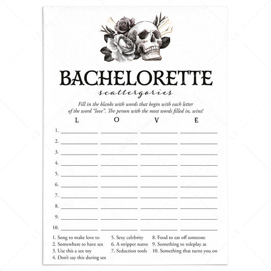 Skull Bachelorette Party Game Scattergories Printable by LittleSizzle