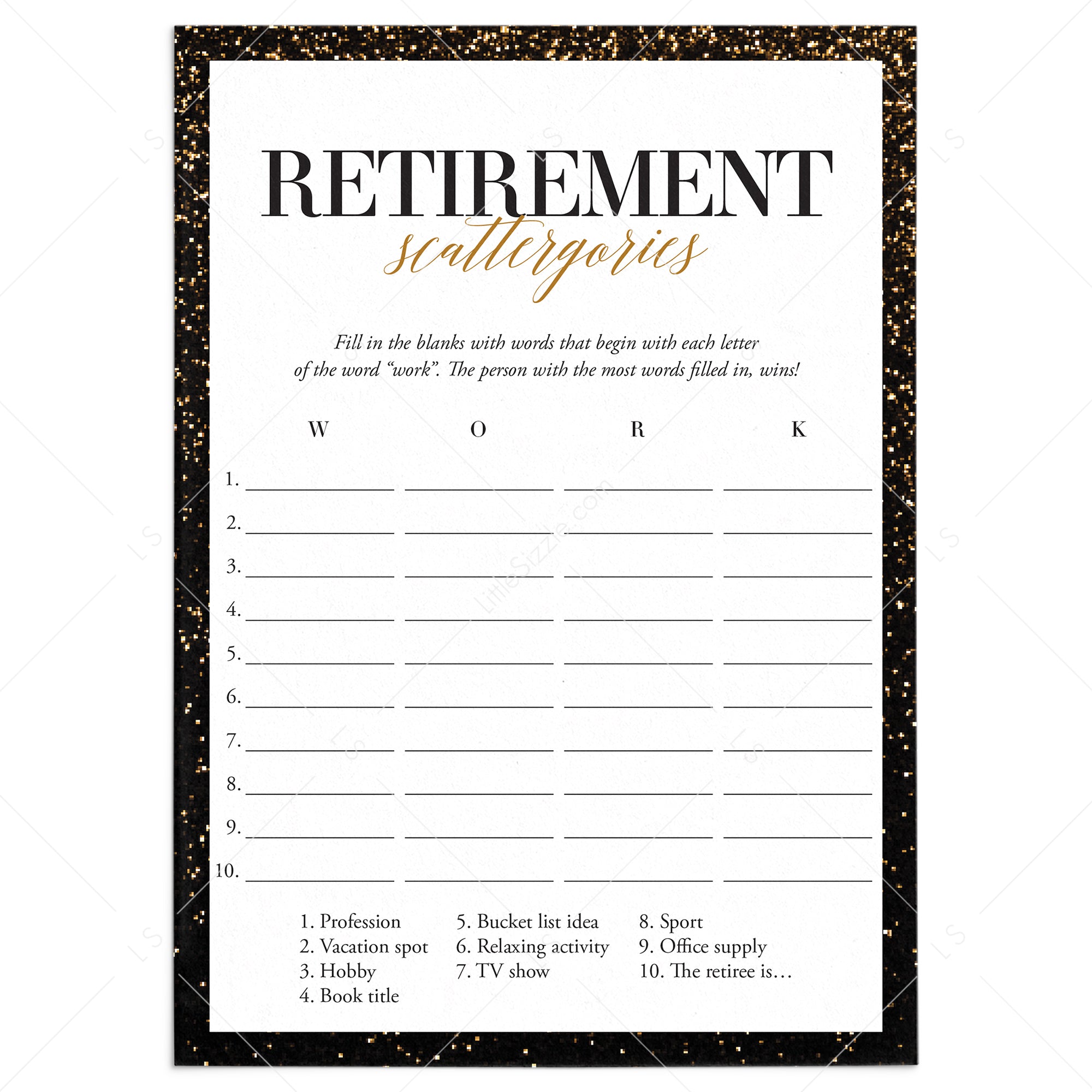 Retiree Party Game Scattergories by LittleSizzle