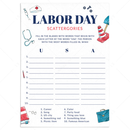 Labor Day Game Idea Scattergories Printable by LittleSizzle