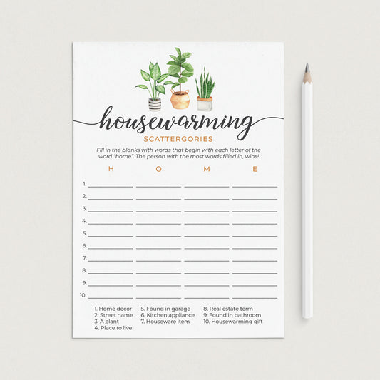 Housewarming Scattergories Game Printable by LittleSizzle