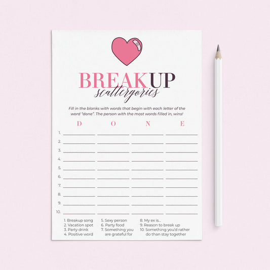 Breakup Party Game Scattergories Printable by LittleSizzle