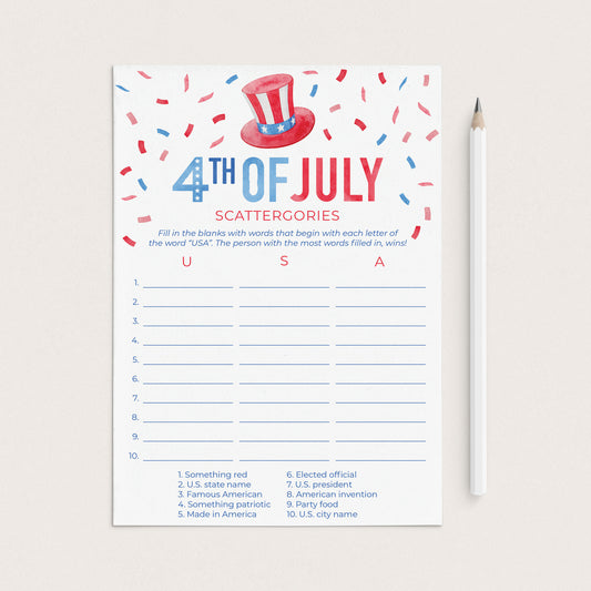 Printable USA Scattergories Game for 4th of July Party by LittleSizzle