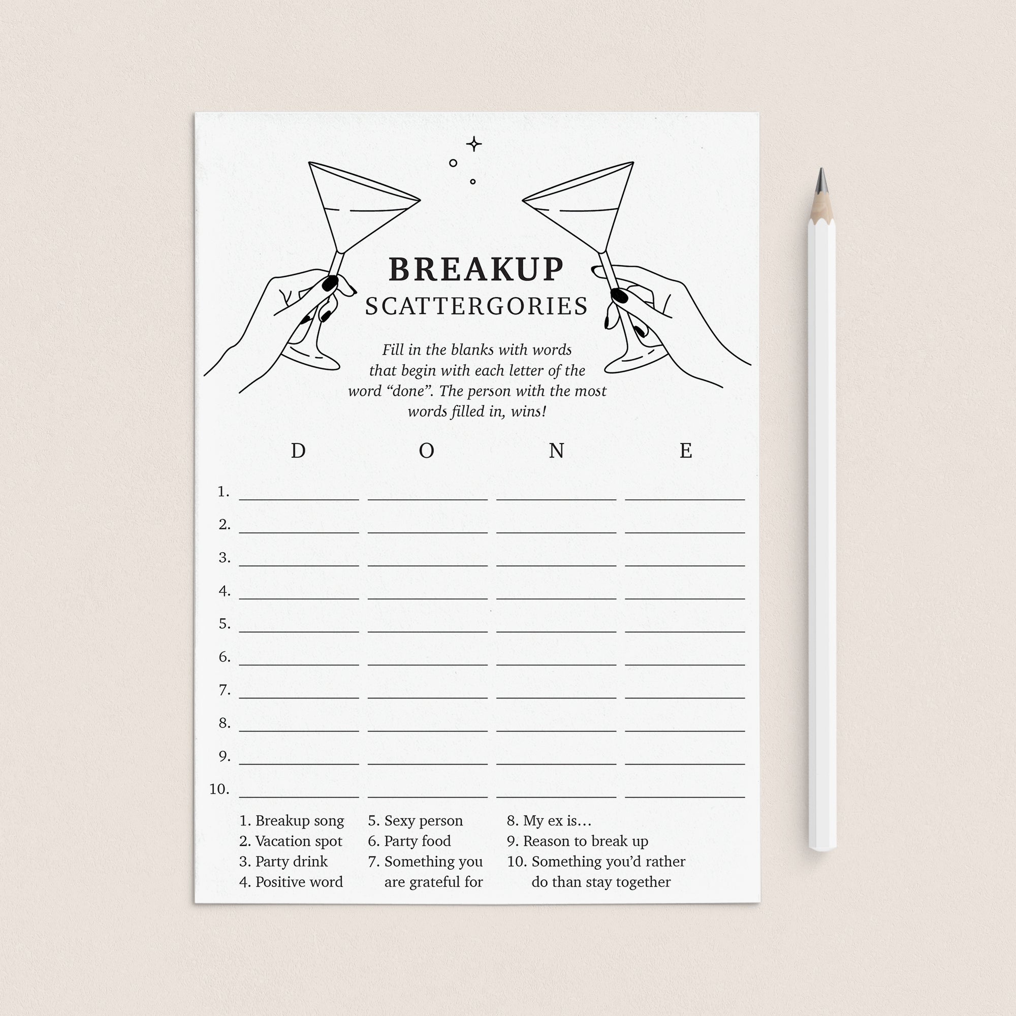 Newly Single Party Game Printable Scattergories by LittleSizzle