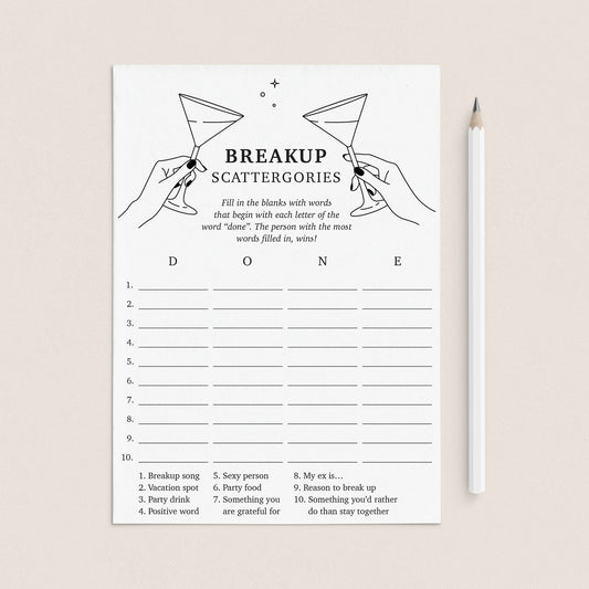 Newly Single Party Game Printable Scattergories by LittleSizzle