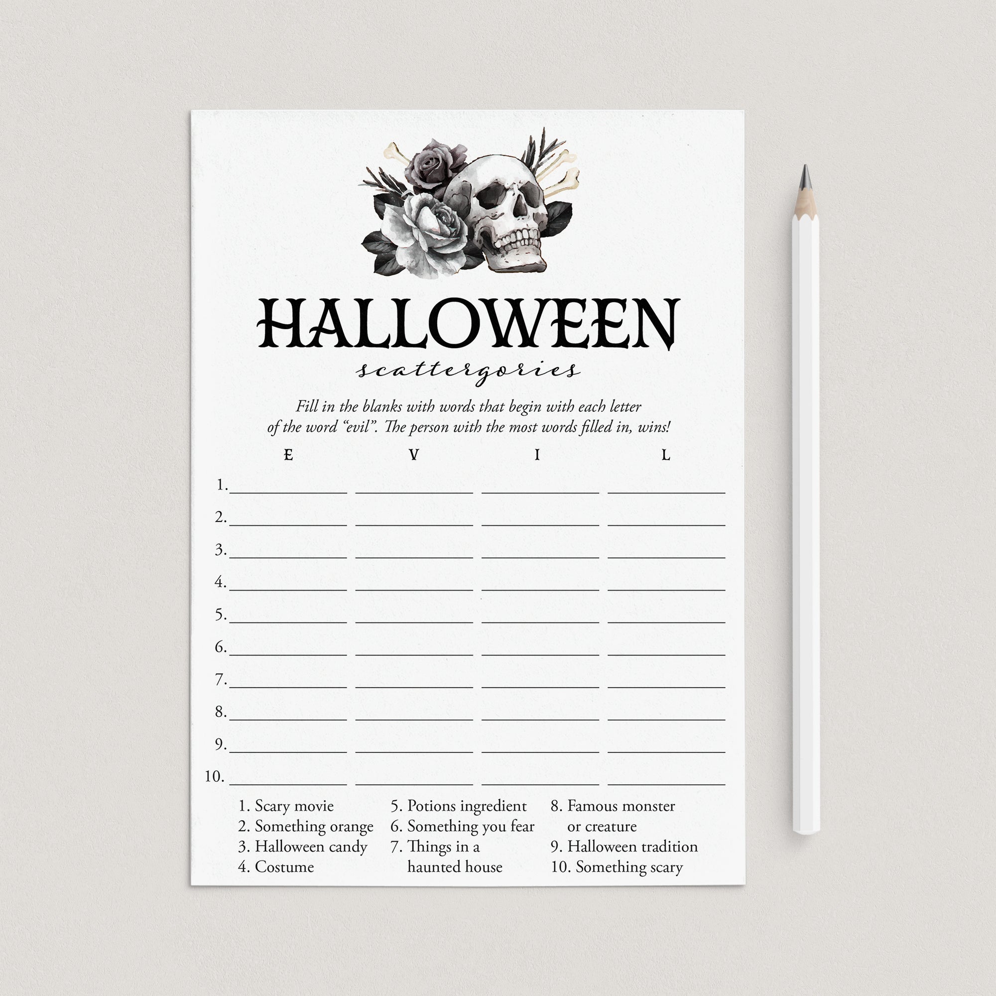 Black Halloween Party Game Scattergories by LittleSizzle