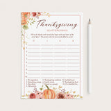 Thanksgiving Party Game Scattergories Printable by LittleSizzle