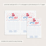 Printable USA Scattergories Game for 4th of July Party