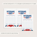 USA Veterans Day Game Scattergories Printable