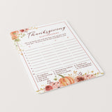 Thanksgiving Party Game Scattergories Printable