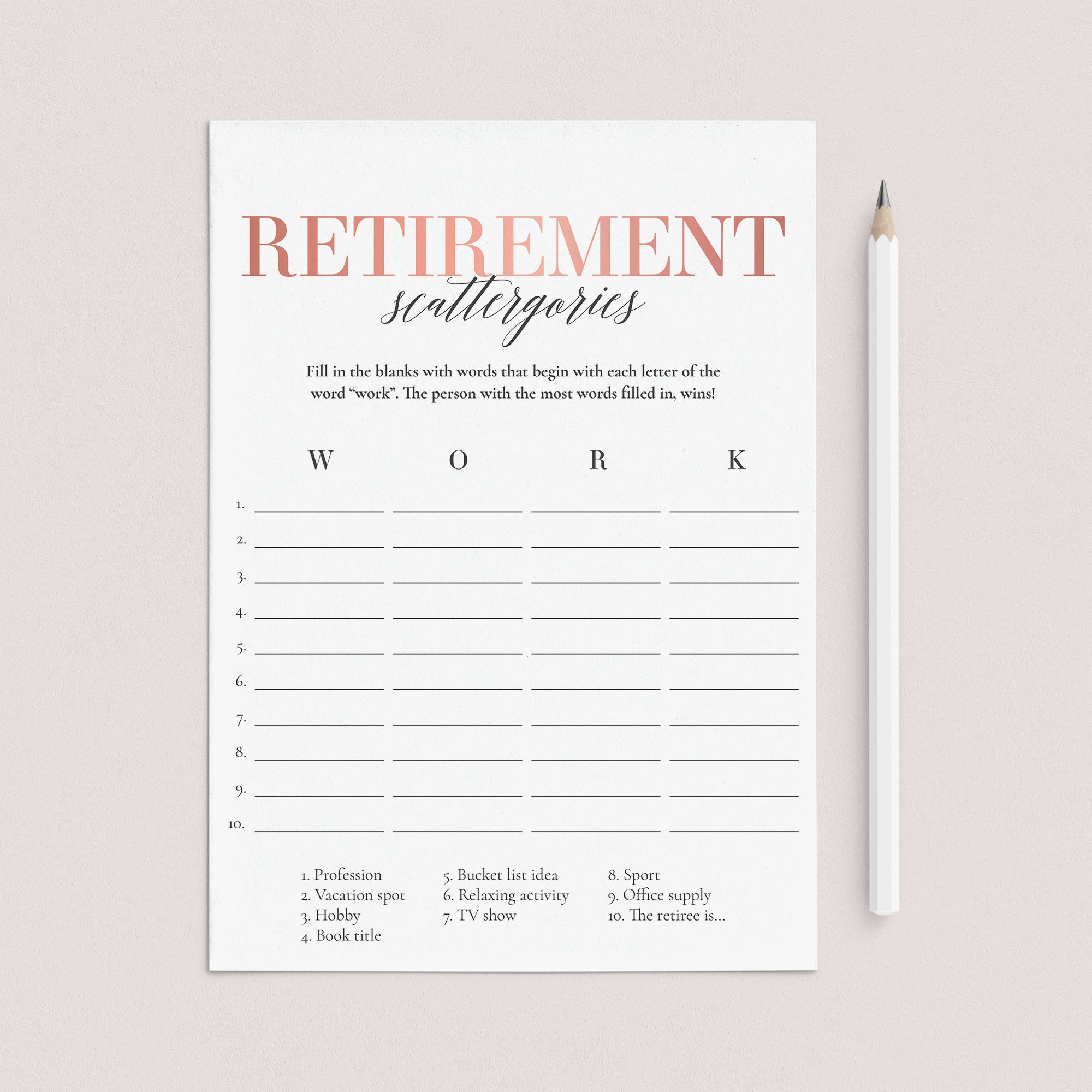 Women's Retirement Party Game Scattergories Printable by LittleSizzle