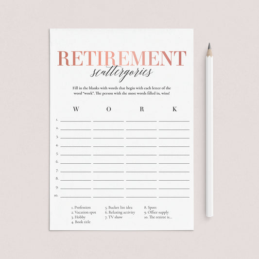 Women's Retirement Party Game Scattergories Printable by LittleSizzle