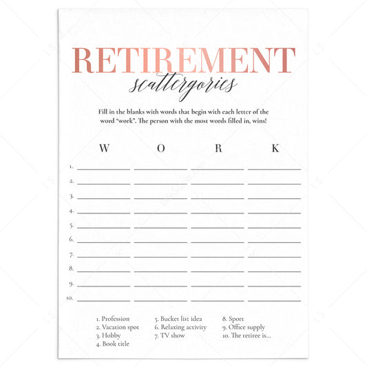 Women's Retirement Party Game Scattergories Printable by LittleSizzle