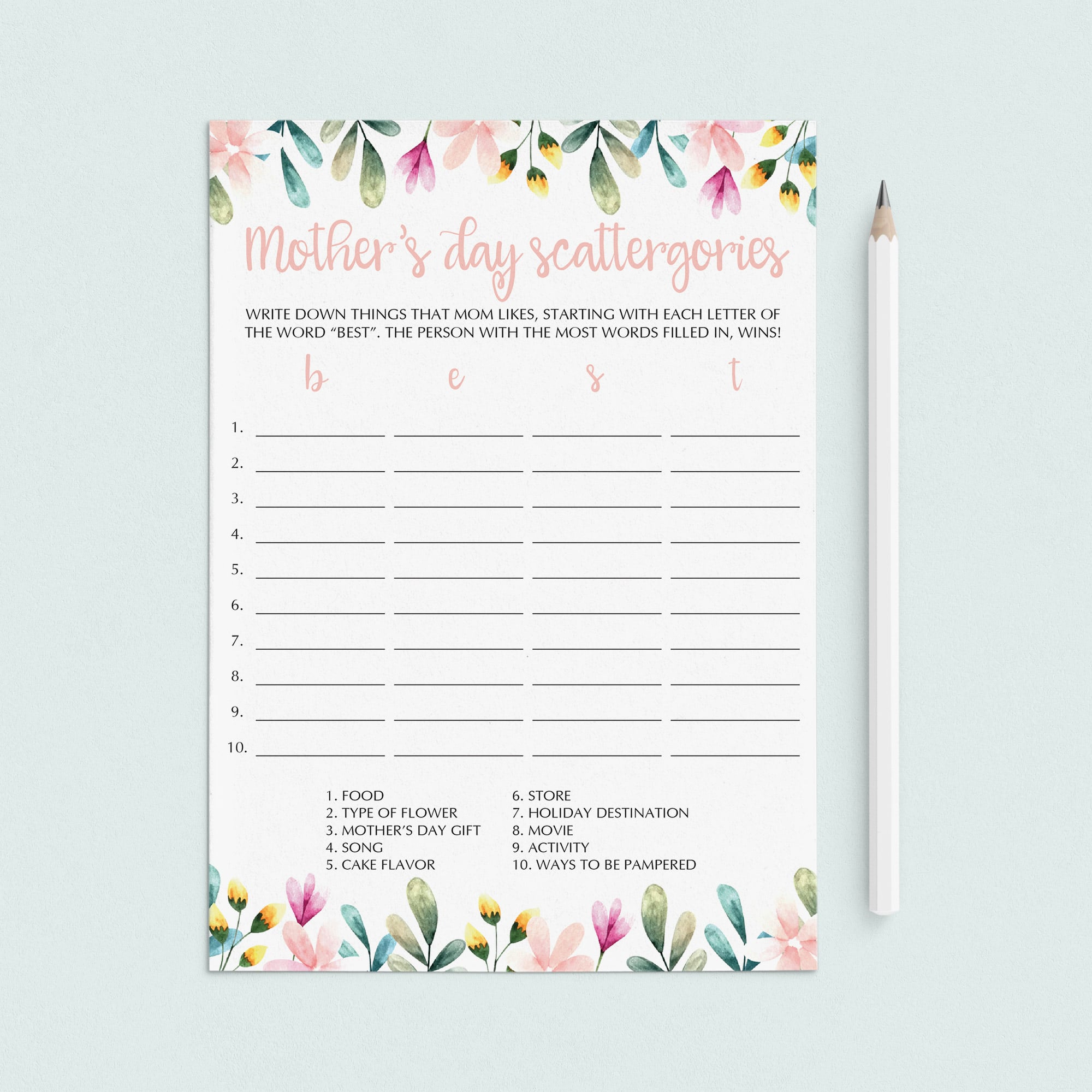 Floral Mother's Day Game for Zoom and To Print by LittleSizzle