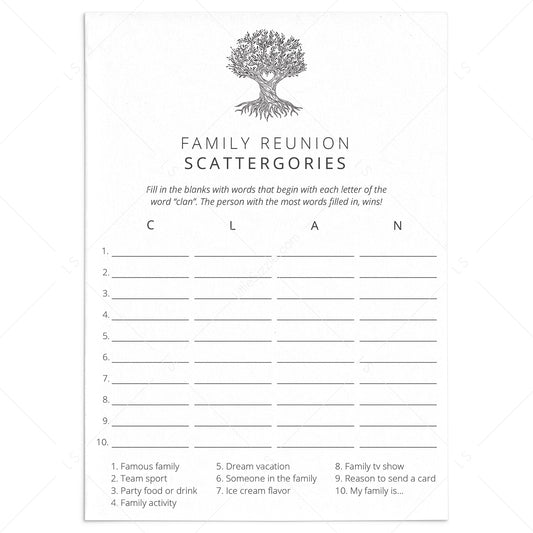 Printable Family Reunion Game Scattergories by LittleSizzle