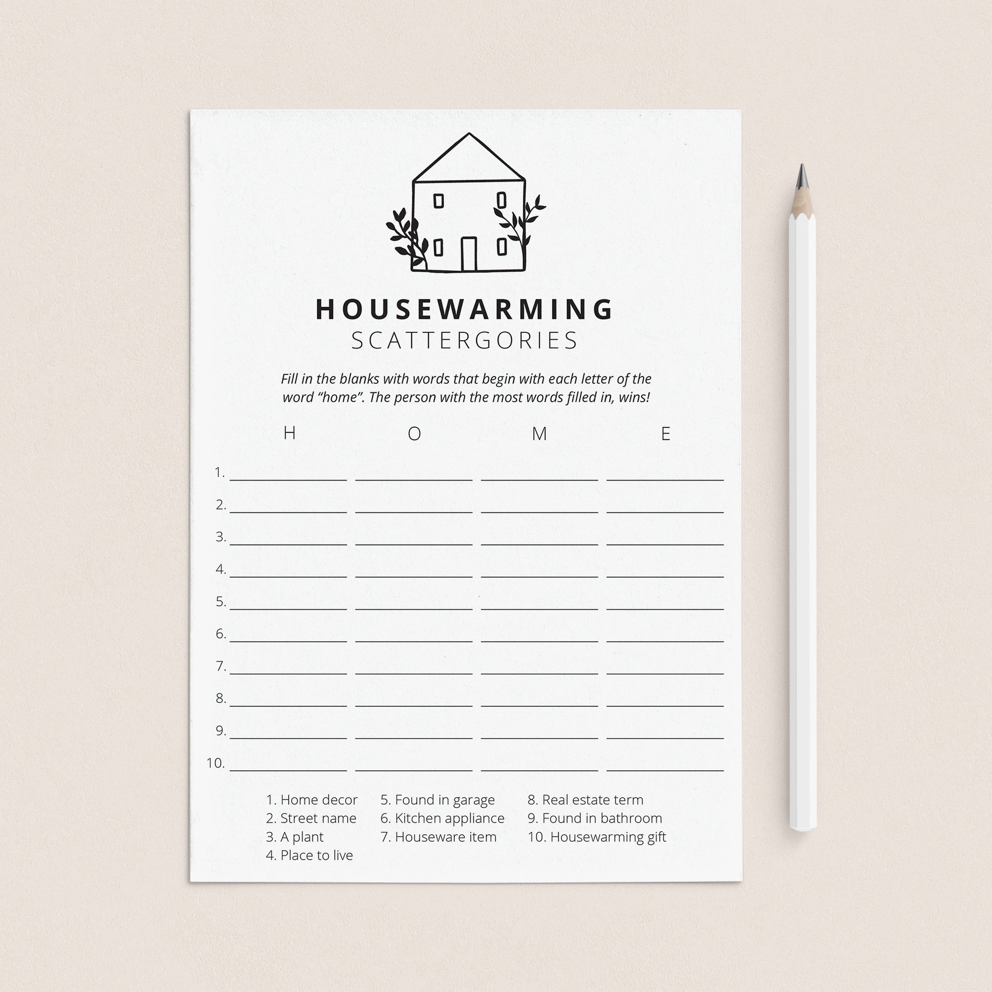 Game for Houswarming Party Scattergories Printable by LittleSizzle