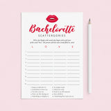 Red Bachelorette Party Game Scattergories Printable by LittleSizzle