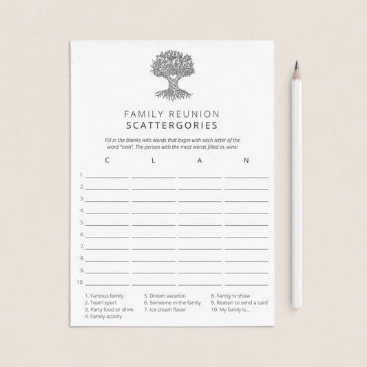 Printable Family Reunion Game Scattergories by LittleSizzle