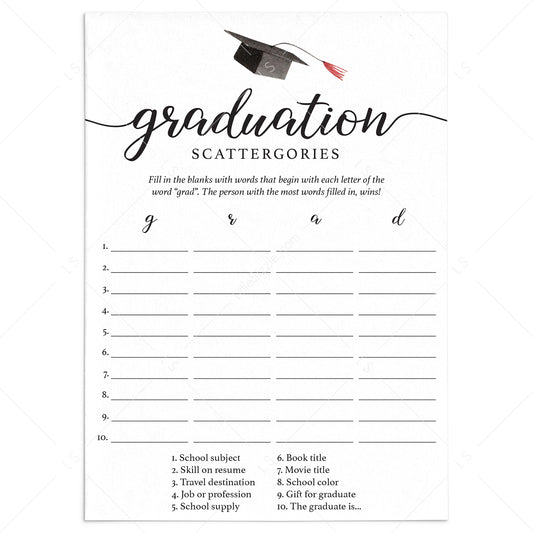 Printable Graduation Game Scattergories by LittleSizzle