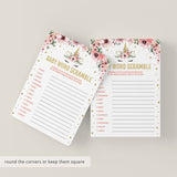 Unicorn Baby Party Game Word Scramble Printable