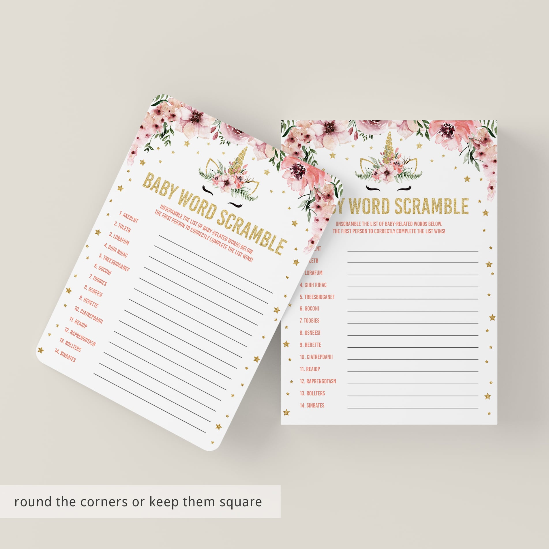 Unicorn girl baby shower game instant download by LittleSizzle