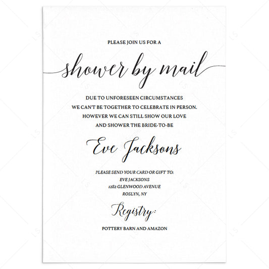 Calligraphy Shower by Mail Invitation Editable Template
