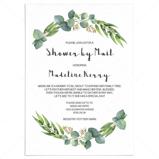Greenery shower by mail invitation template by LittleSizzle