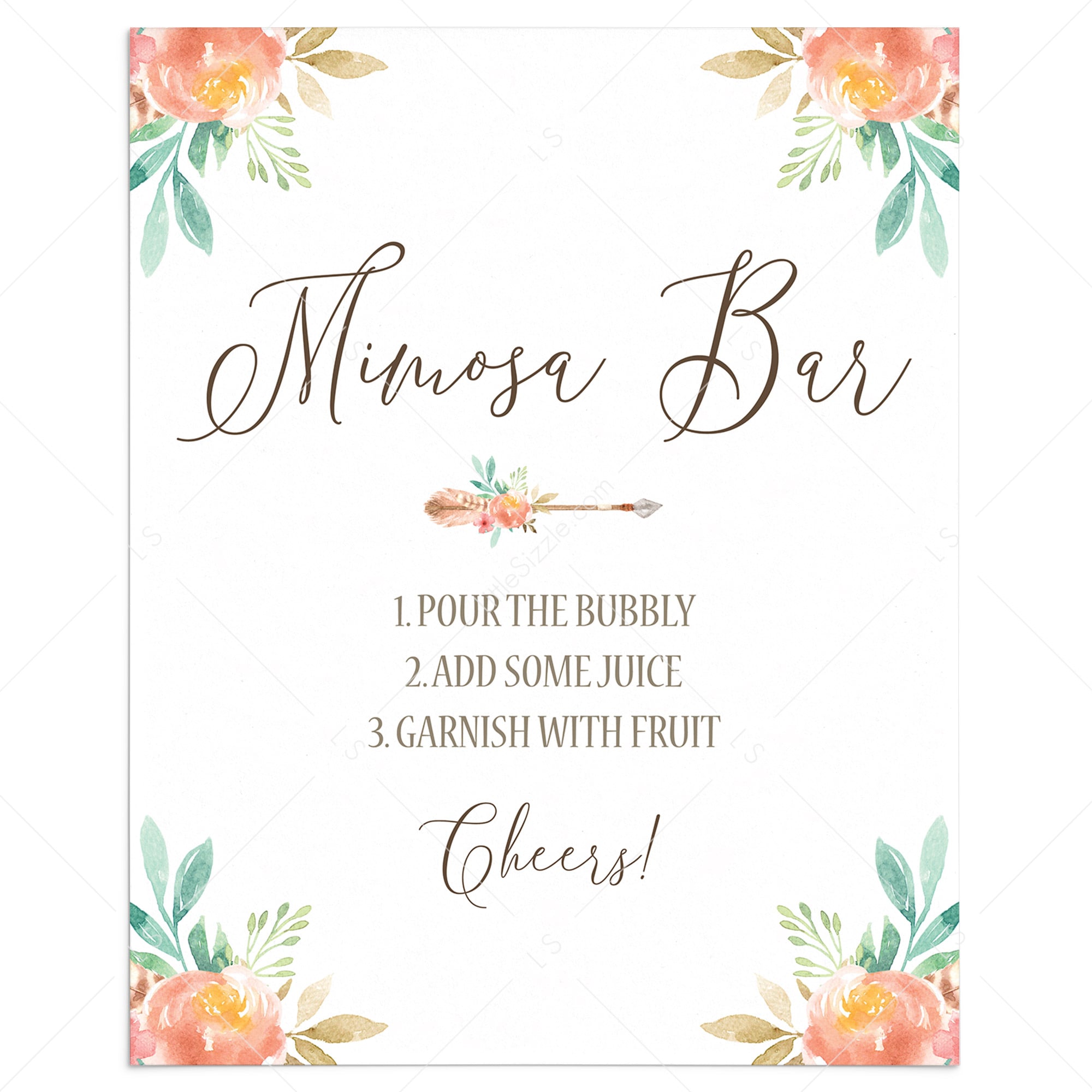 Pink Floral Mimosa Bar Sign Download by LittleSizzle
