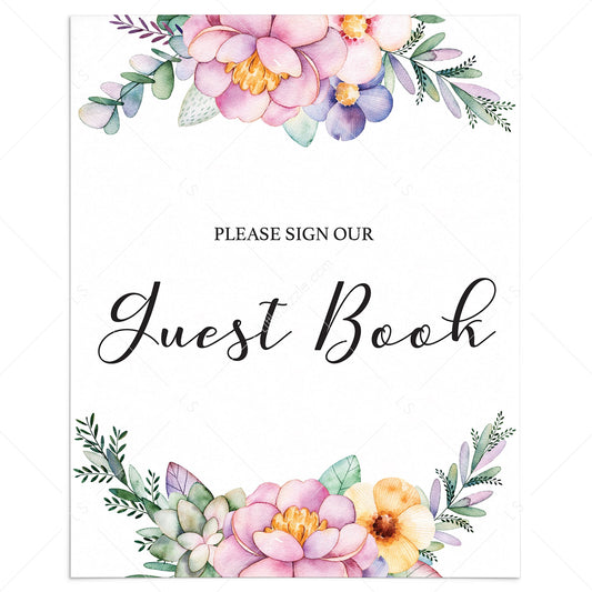 Purple flowers please sign our guest book table sign by LittleSizzle