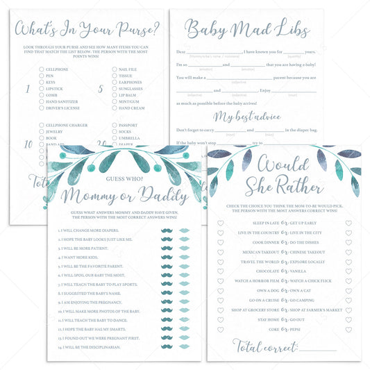 Teal Baby Shower Games Package Printable by LittleSizzle