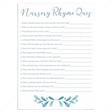 Blue and Silver Baby Shower Games Nursery Rhyme Quiz Printable by LittleSizzle