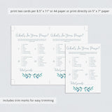 Watercolor Baby Shower Whats In Your Purse Game Printable