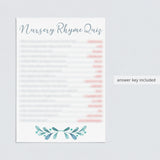 Blue and Silver Baby Shower Games Nursery Rhyme Quiz Printable