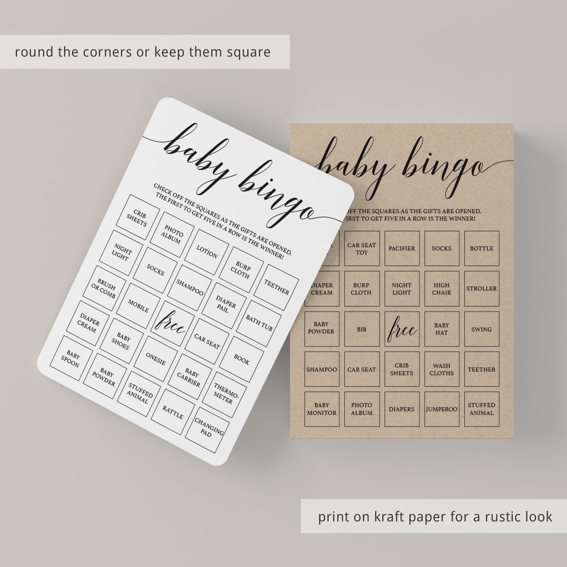 Kraft baby shower bingo cards by LittleSizzle