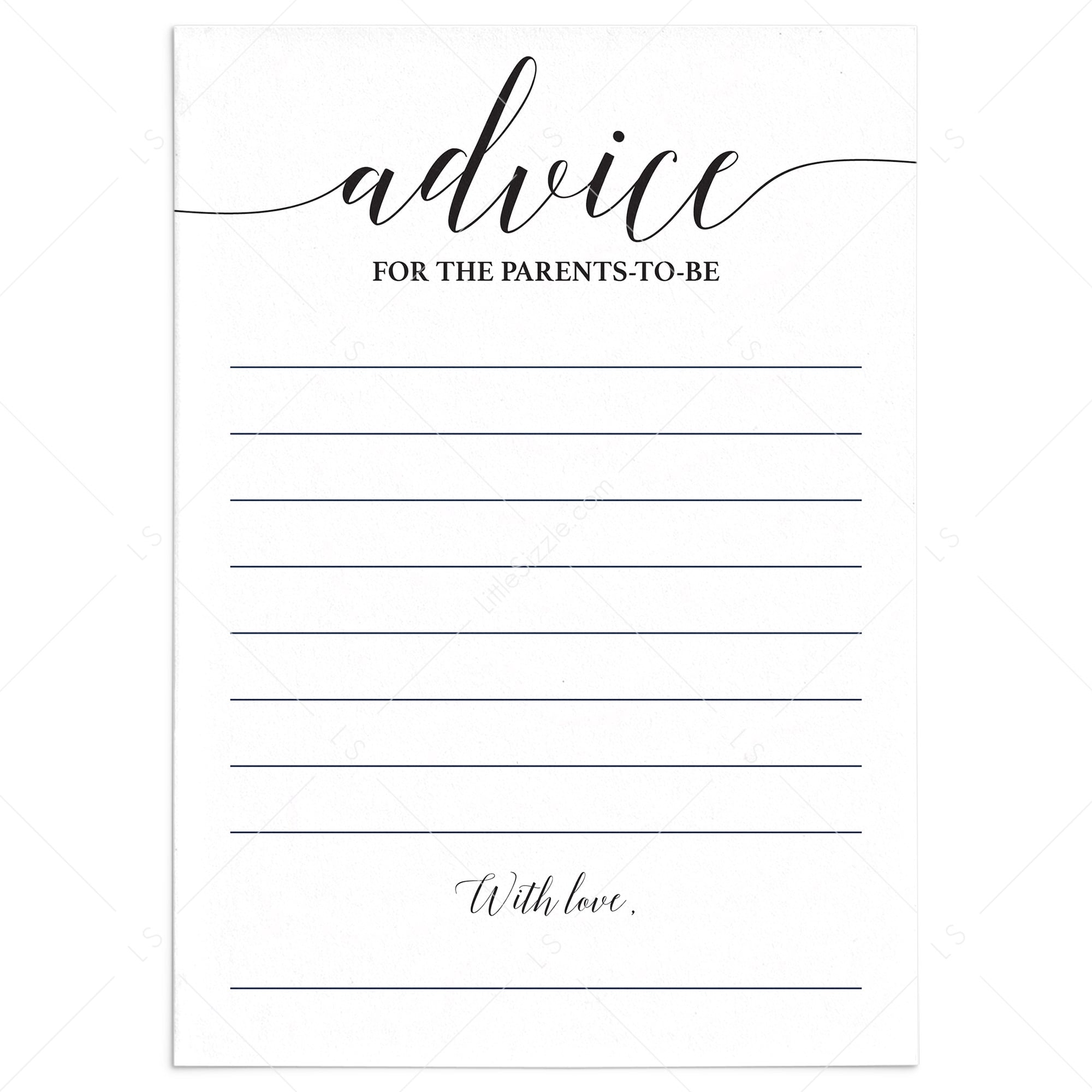 Coed baby shower advice cards by LittleSizzle