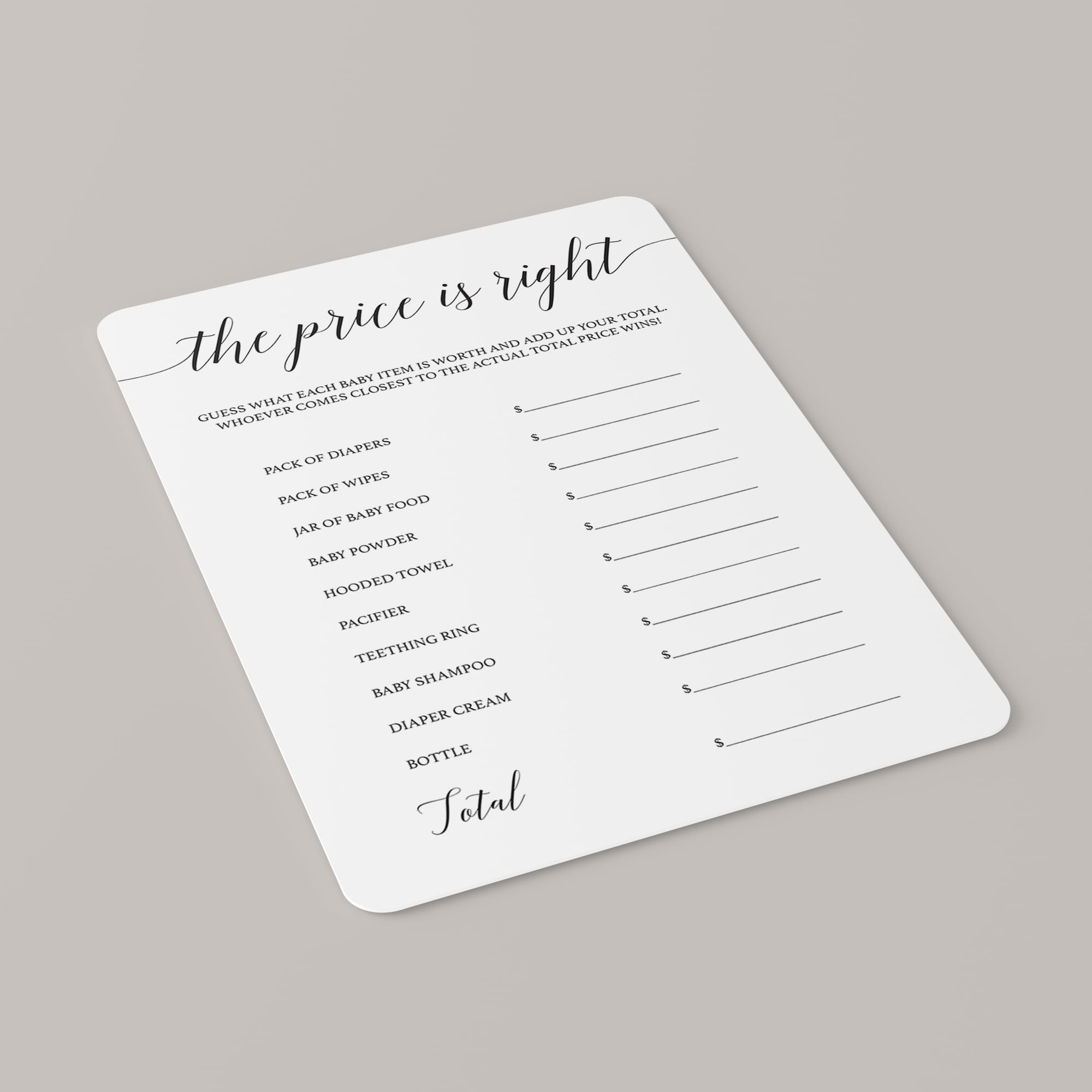 Calligraphy baby shower games the price is right by LittleSizzle