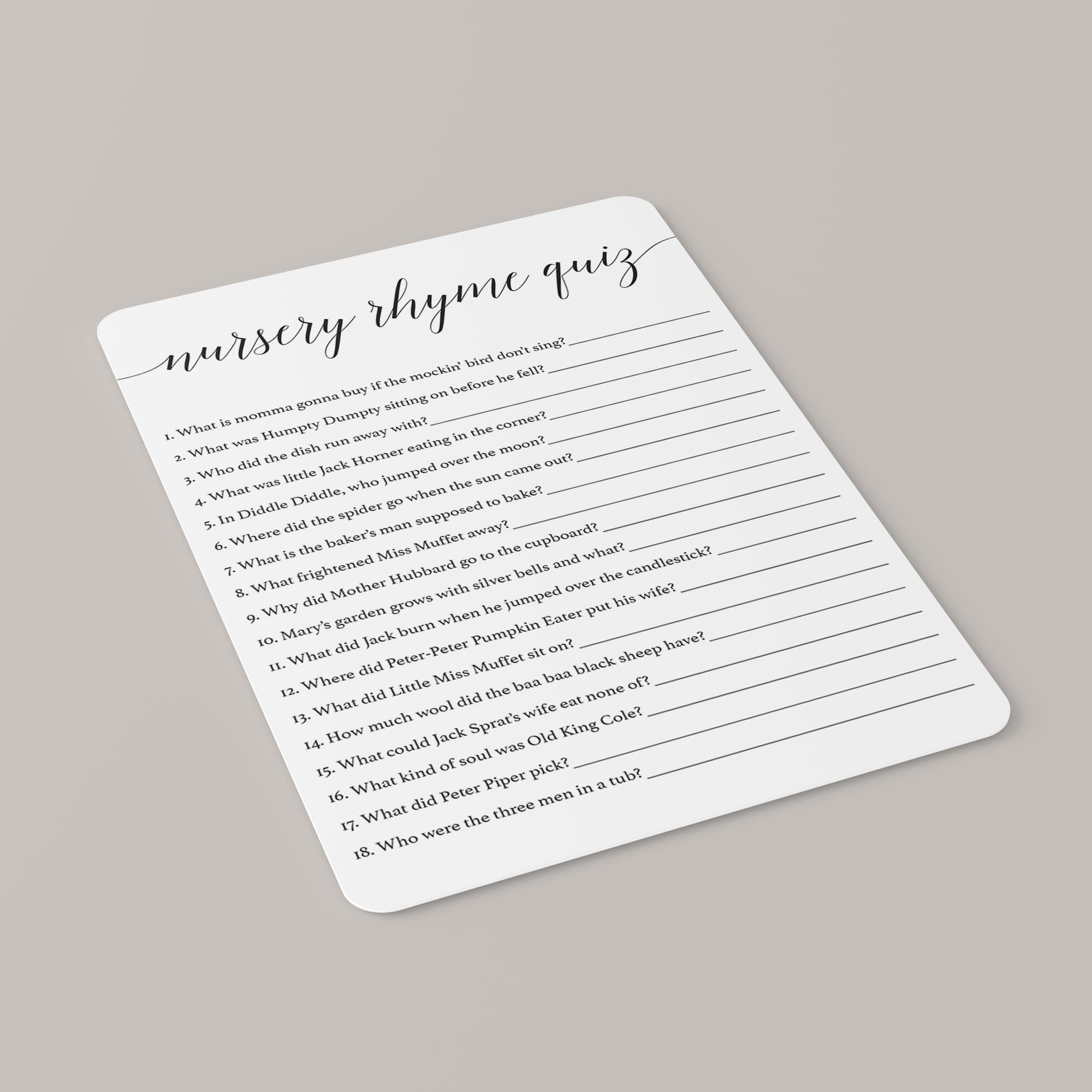 Nursery rhyme game for gender neutral baby shower by LittleSizzle