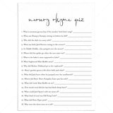 Modern Baby Shower Game Nursery Rhyme Quiz Printable by LittleSizzle