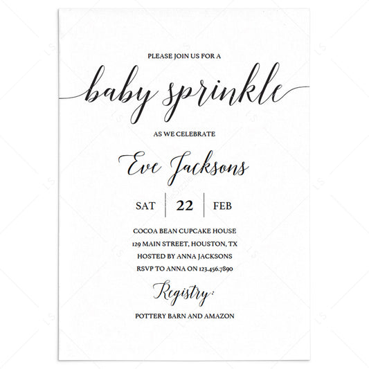 Simple Baby Sprinkle Invitation Template with Calligraphy Font