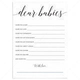 Gender Neutral Twin Baby Shower Wish Cards Dear Babies Printable by LittleSizzle