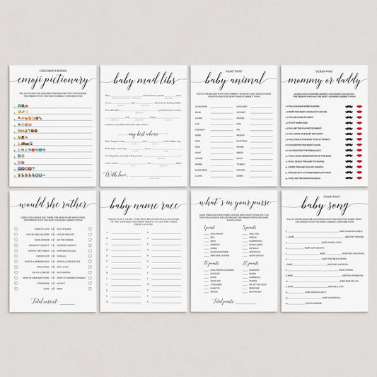 Modern Calligraphy Baby Shower Game Bundle Instant Download by LittleSizzle